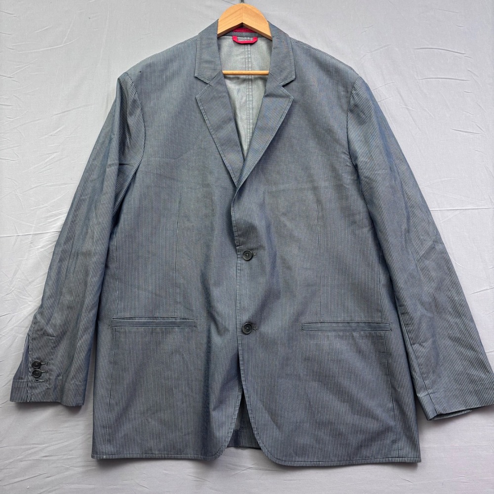 Alfani Mens XL Blue Pinstripe Two Button Blazer Cotton Blend Stretch Jacket